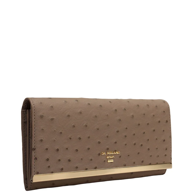 دا ميلانو Ostrich Leather Ladies Wallet - Slate